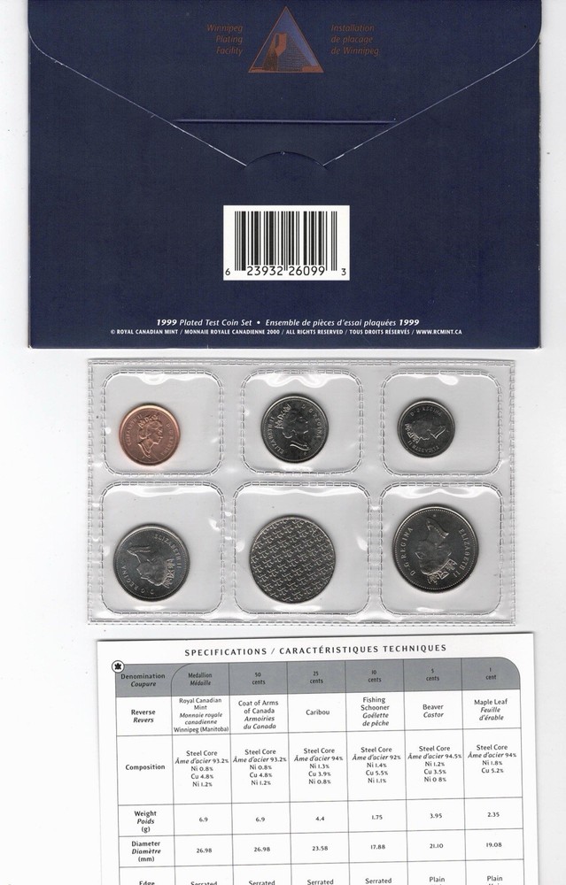 1999 Canada Plated Test Token Set - Royal Canada Mint -