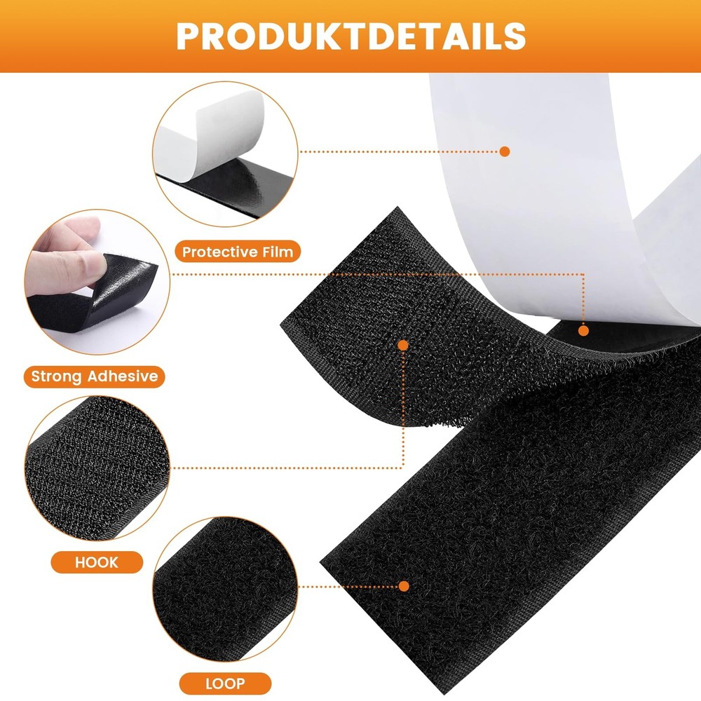 2 inch x 16 ft Hook and Loop Strips with Adhesive, Multipurpose Sticky Back S...