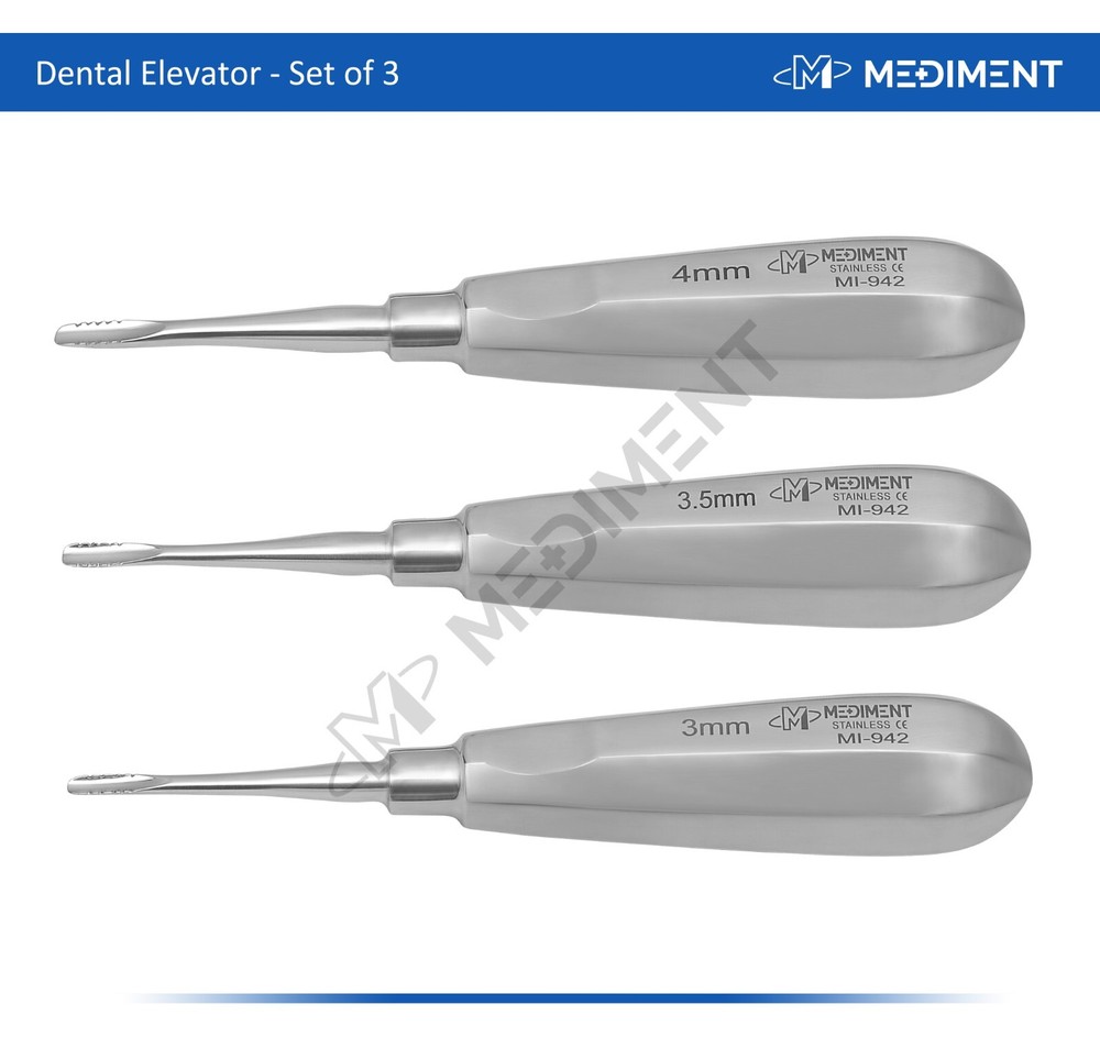 Dental Elevator LUXATING Root Instruments STRAIGHT SERRATED Tip 3mm, 3.5mm, 4mm
