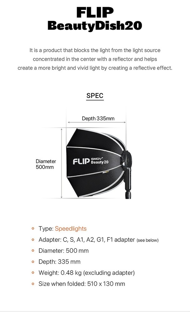 SMDV SPEED-BOX FLIP BEAUTY 20 Quick Soft-box Diffuser for S-Light S-Lite Flash
