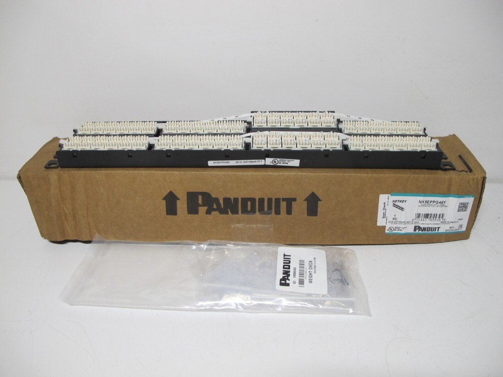 New Panduit NK5EPPG48Y NetKey Category 5e Punchdown Patch Panel 48 Port 2RU Net