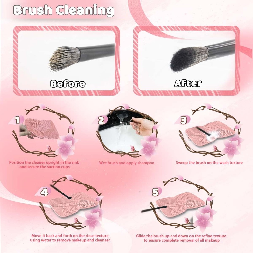 Silicone Makeup Brush Cleaner Pad with Suction Cup, 8 Textures, Stable, Makeup