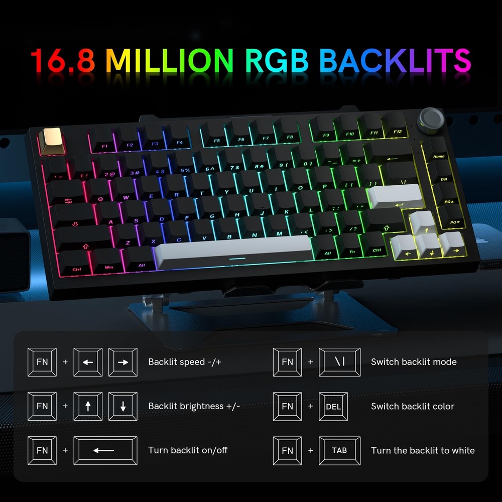 Keymatic Wireless Mechanical Keyboard,75% Hot Swappable Custom Keyboard with ...
