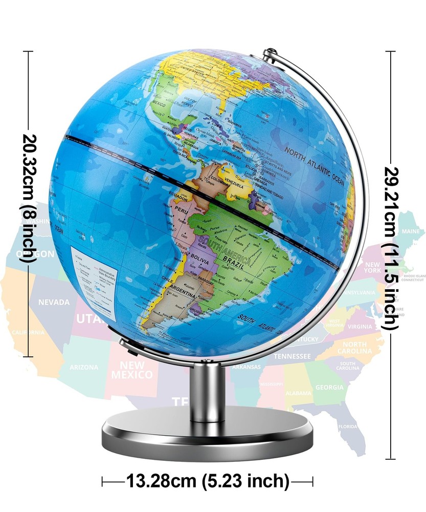 8'' Illuminated World Globe with Constellation Night Light, Educational Light...