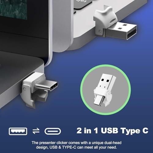 Wireless Presentation Clicker for PowerPoint, USB C Remote with Volume Control