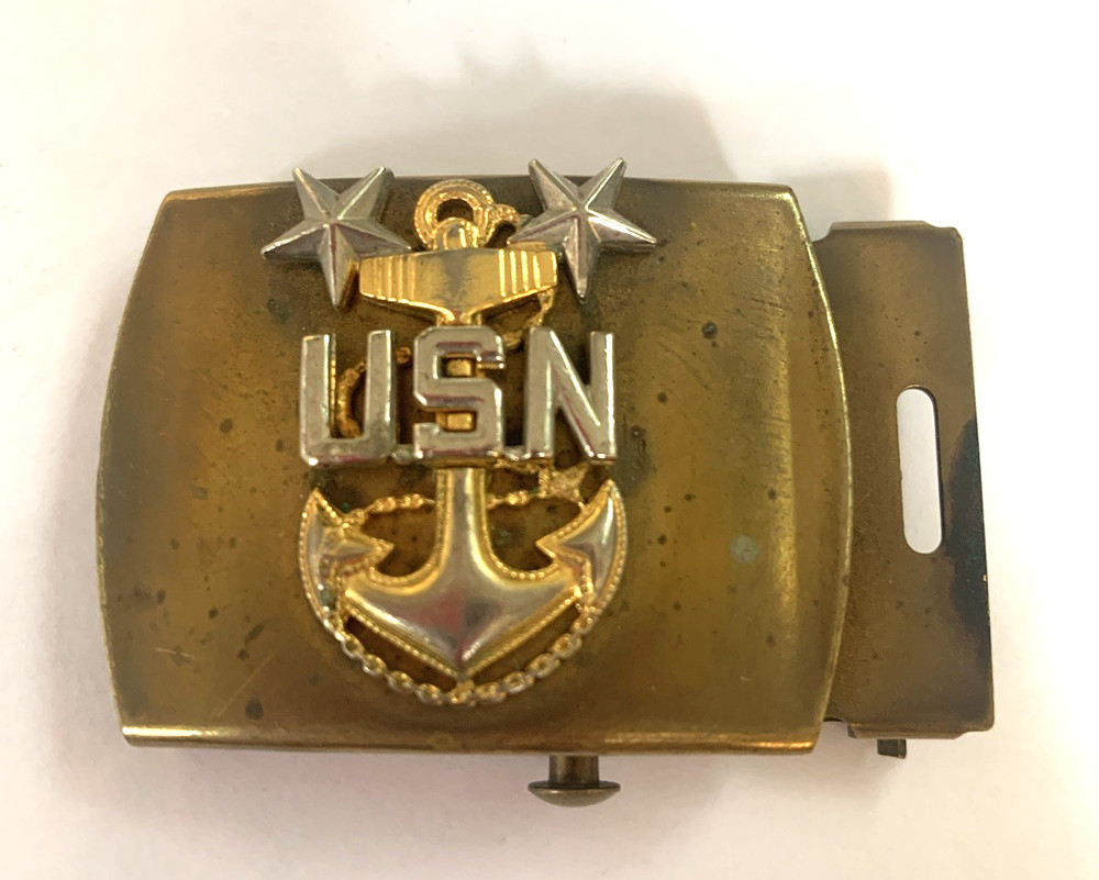 Brass Anchor Officer Belt Buckle Stars WWII USN Military Navy Wolf Brown Inc