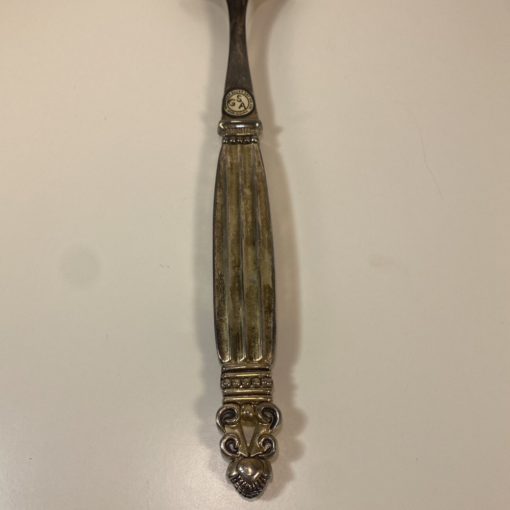 Silver Pasta Vegetable Serving Spoon 11" Long Art Deco Design Pretty Godinger
