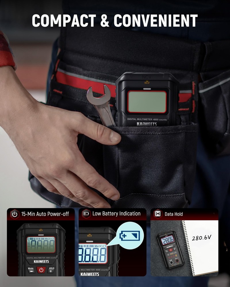 KAIWEETS KM200s Smart Digital Multimeter True RMS, 4000 Counts, Auto Black