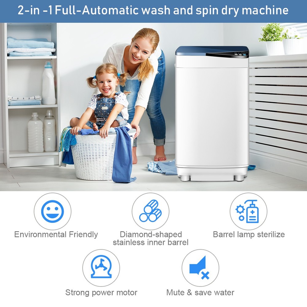 Costway Full-Automatic Washing Machine 7.7 lbs Washer/Spinner Germicidal Blue