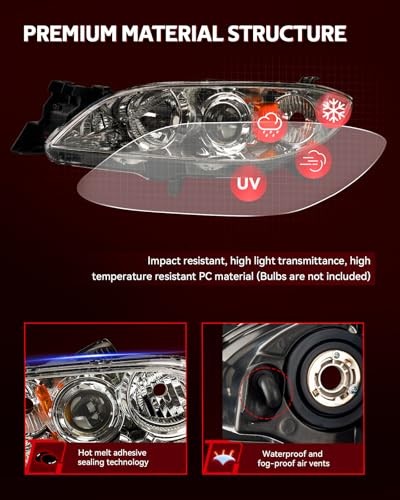 Headlights Assembly Compatible with Amber-Clear-Chrome/for 2004-2009 Mazda 3