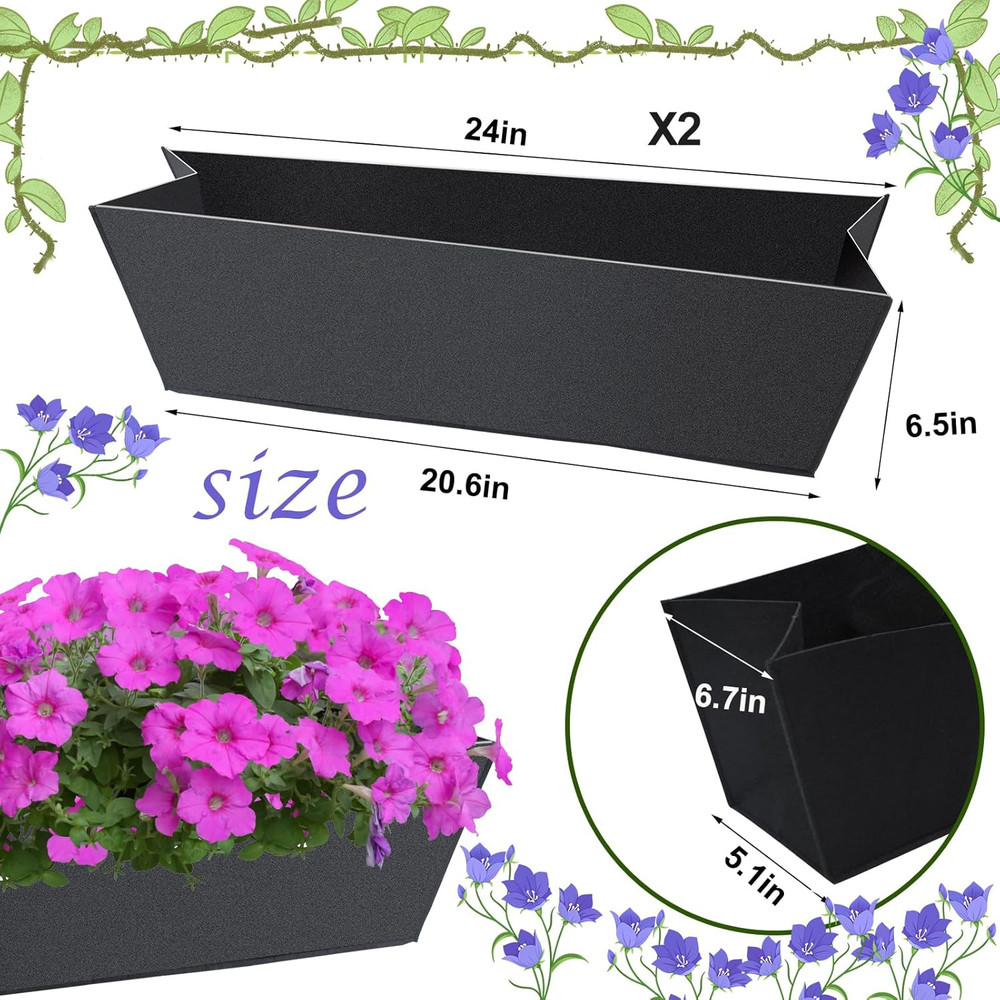2PCS 24Inch Rectangle Window Box Liner Felt Planter Basket Liner Insert Black Pl
