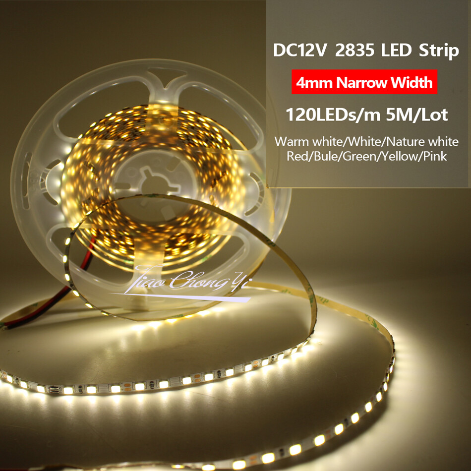 DC12V 2835 led strip 120leds/m 5m Length 4mm/5mm Width Flexible String Bright