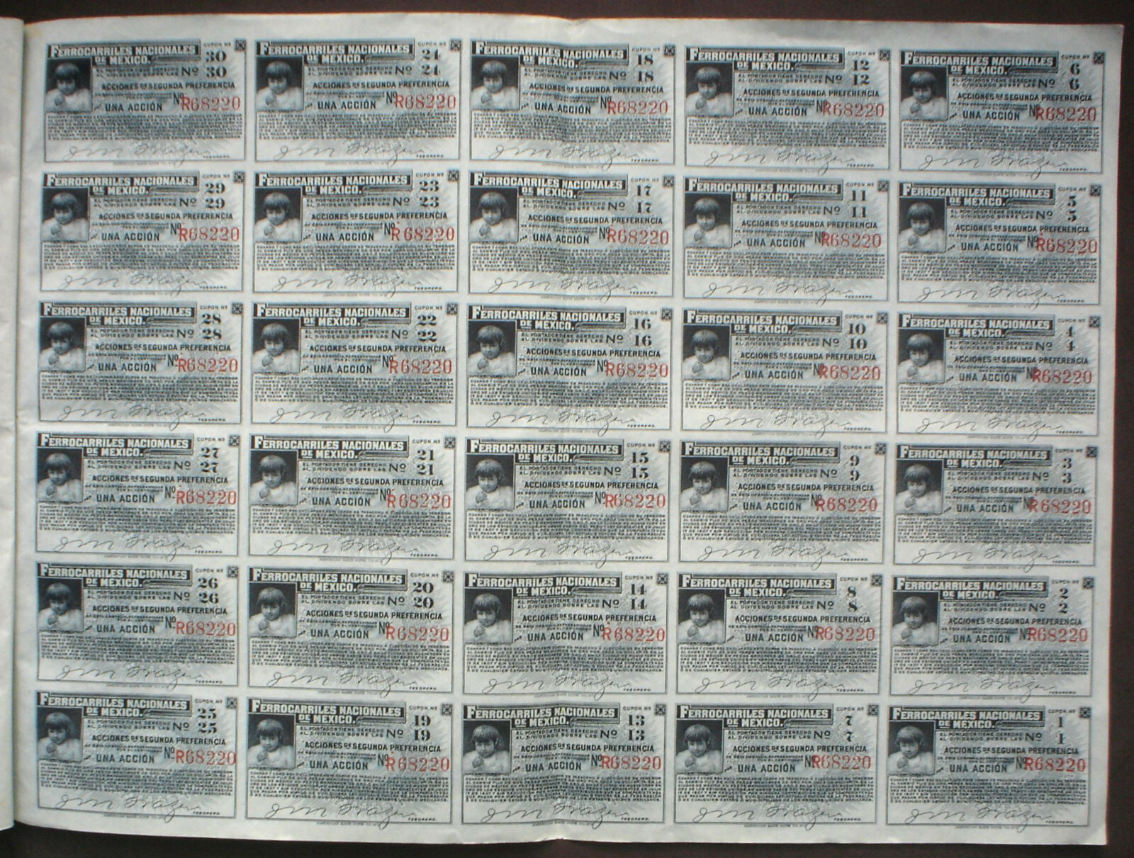 Mexico 20 x Mexican Stocks & Bonds uncancelled + coupons