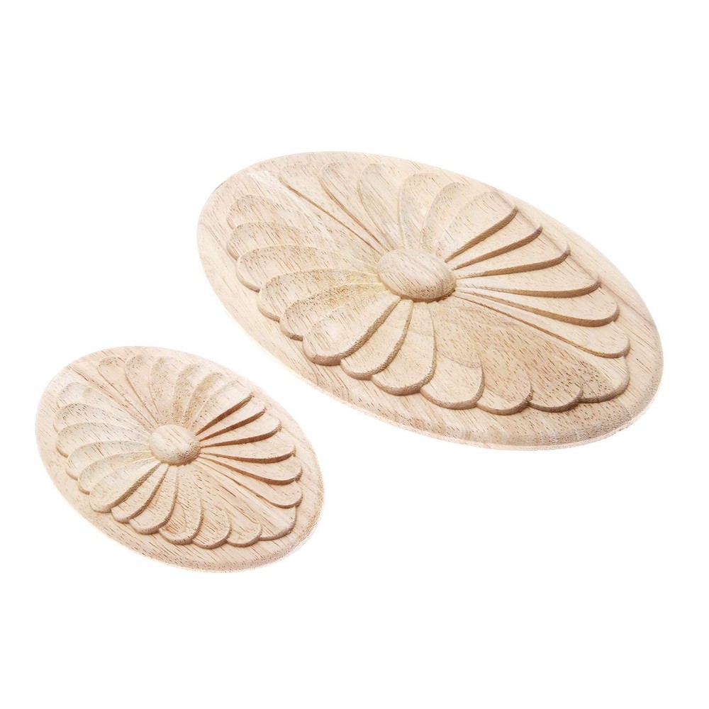 MUXSAM 1Pc Simple Unpainted Solid Wood Carved Oval Flower Pattern Door Centra...