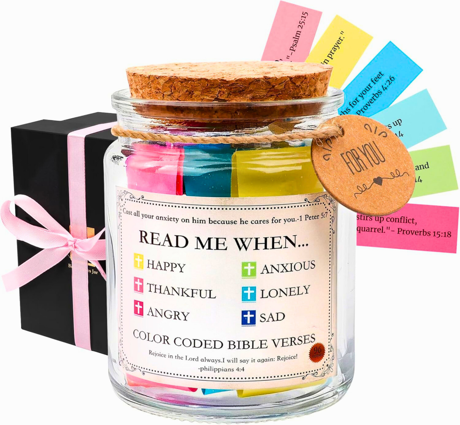 96 Colored Bible Verses Jar Christian Gift Inspirational Scripture Jar for Women