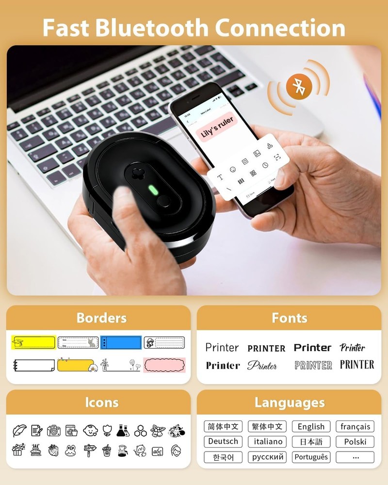 Label Maker Machine with Tape, N12 Portable Bluetooth Label Printer, Wireless Mi