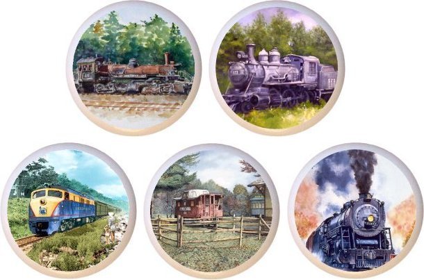 Set of 5 Trains Train CERAMIC Drawer Pulls Dresser Drawer Cabinet Knobs