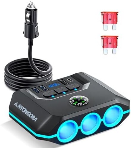 Cigarette Lighter Splitter, 120W Car Charger Adapter with USB & PD, 7 in 1 Multi
