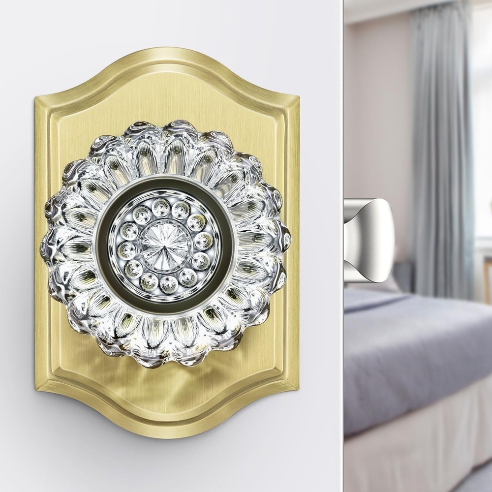 Crystal Door Knobs with Lock, Brushed Gold Glass Door Knobs Interior for Priv...