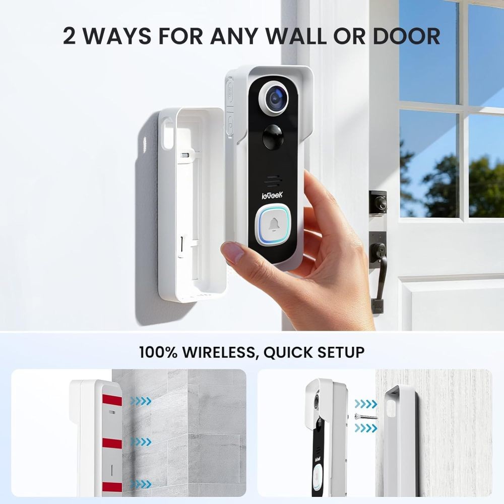 ieGeek 2K 3MP Wireless Video Doorbell No Subscription, with PIR Human Detection
