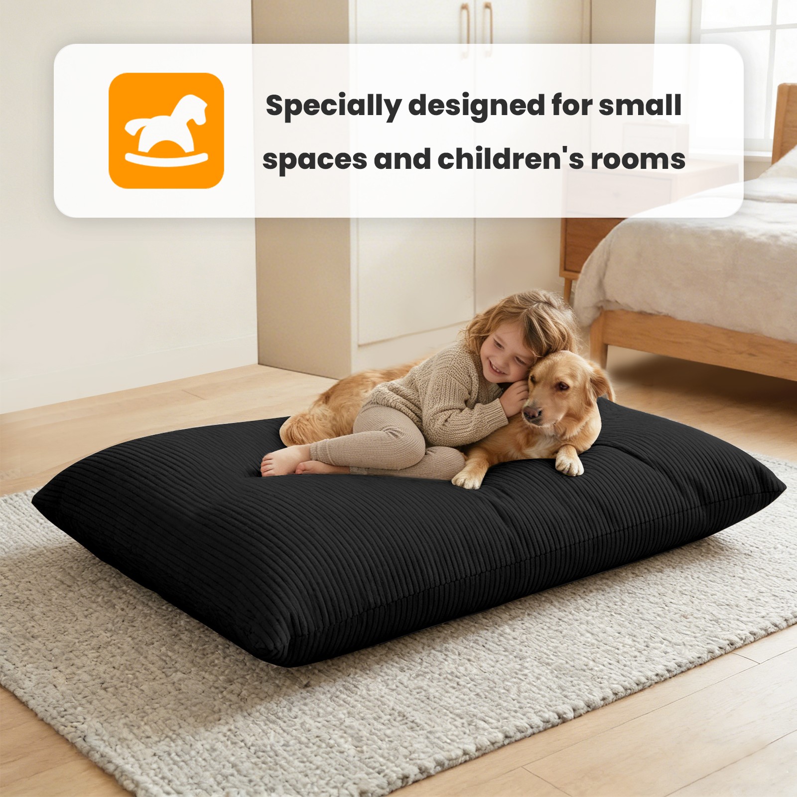 Foldable Kid Bean Bag Chair Corduroy Bed Compression Floor Lounger Sofa Washable