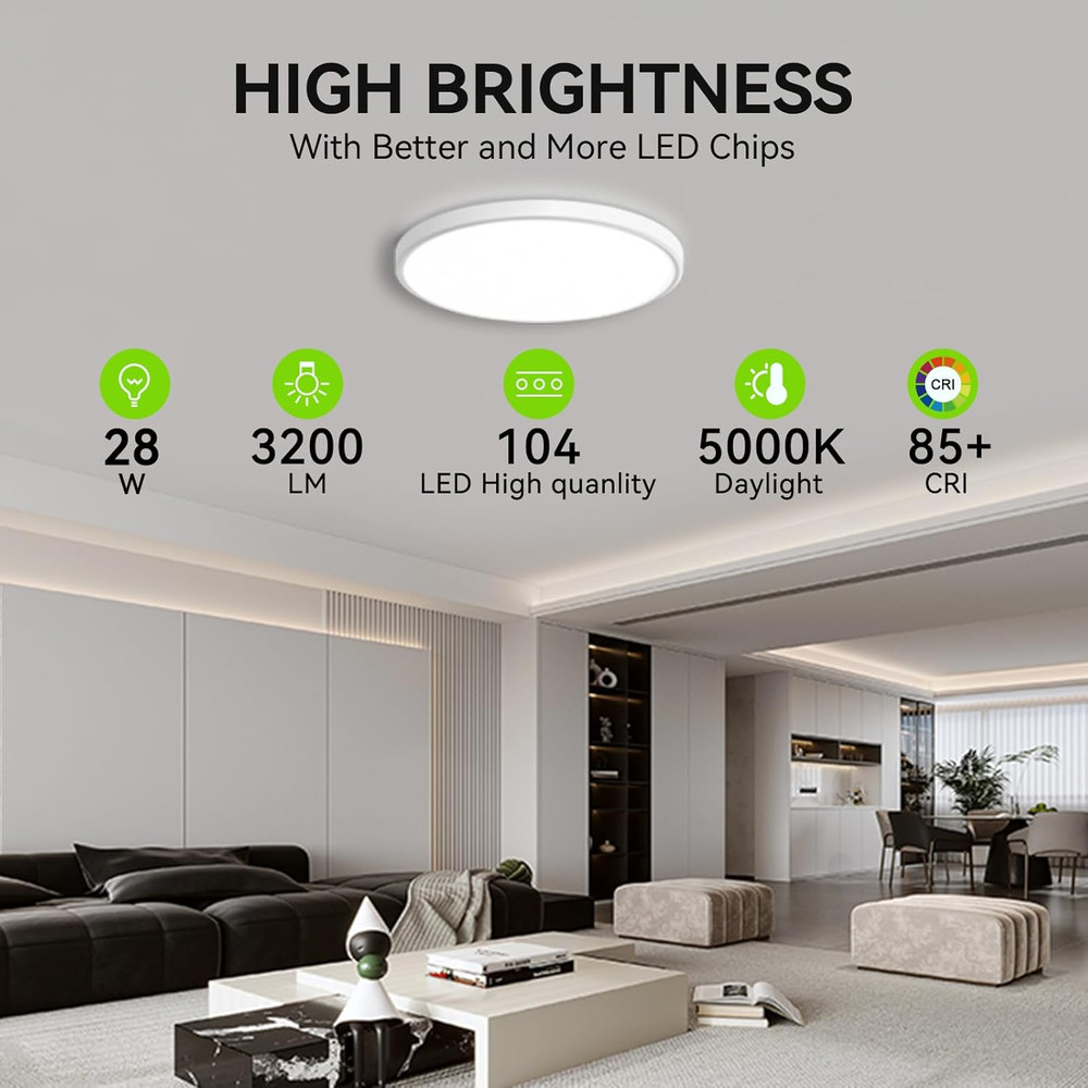 3100lm LED Flush Mount Ceiling Light, Super Slim 12 inch