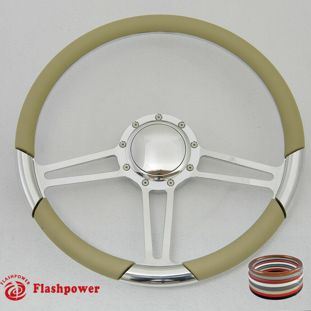 15.5" Polished Billet Steering Wheel Black Half Wrap Firebird Chevy