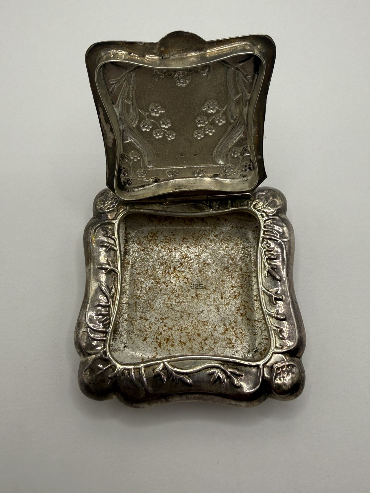 Rare Antique Sterling Silver 925 snuff compact Box Early 1900 Art Nouveau