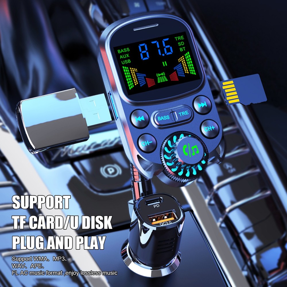 Car Bluetooth FM Transmitter Wireless MP3 Player USB PD Fast Car Charger Adapter