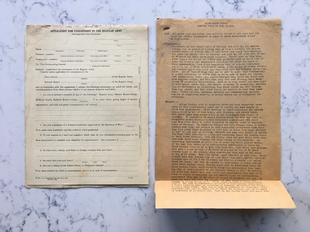 ANTIQUE 1920'S ARMY AIR SERVICE FLYING SCHOOL KELLY FIELD TEXAS DOCUMENTS PILOT