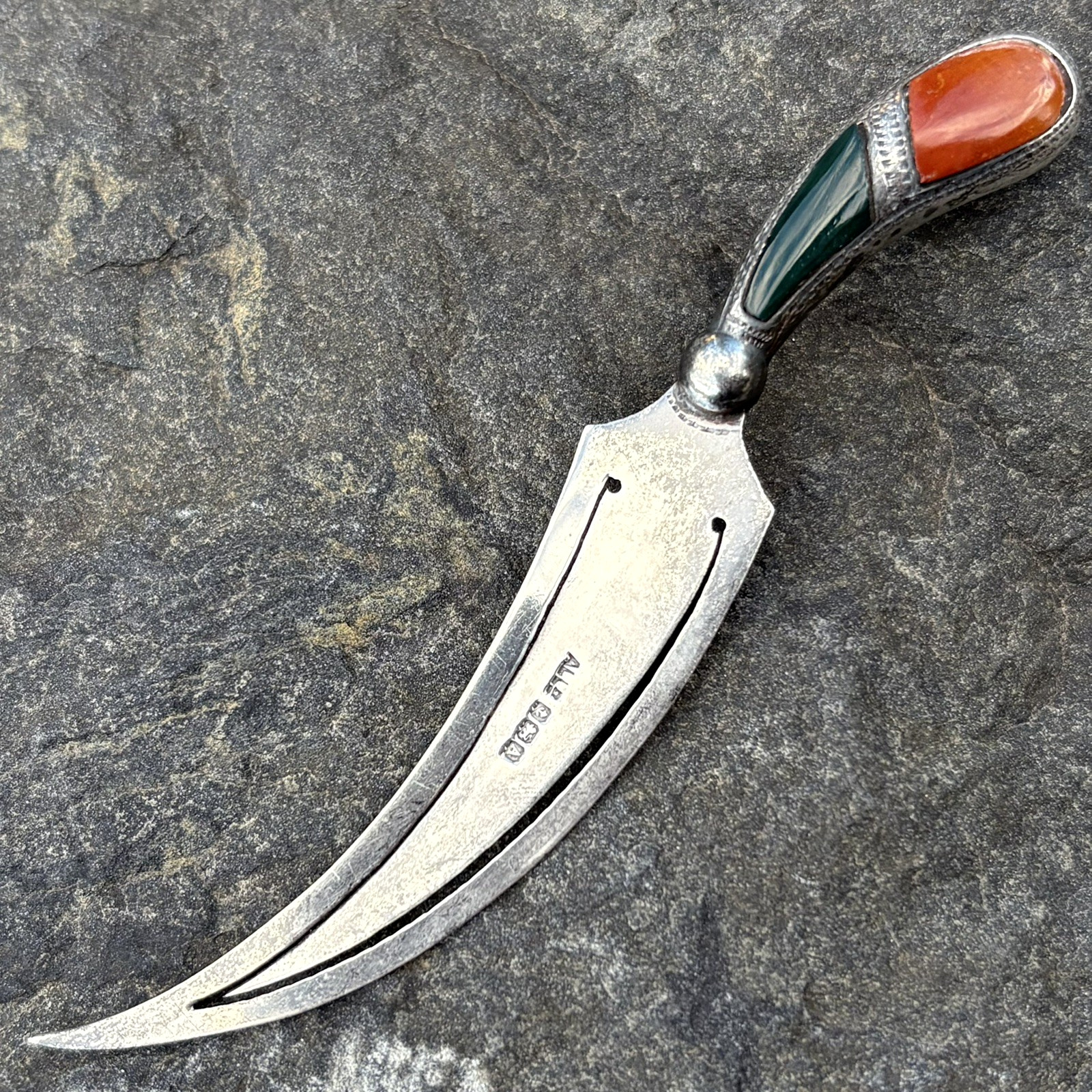 Antique 1925 Adie & Lovekin Sterling Silver Agate Sword Bookmark Birmingham RARE