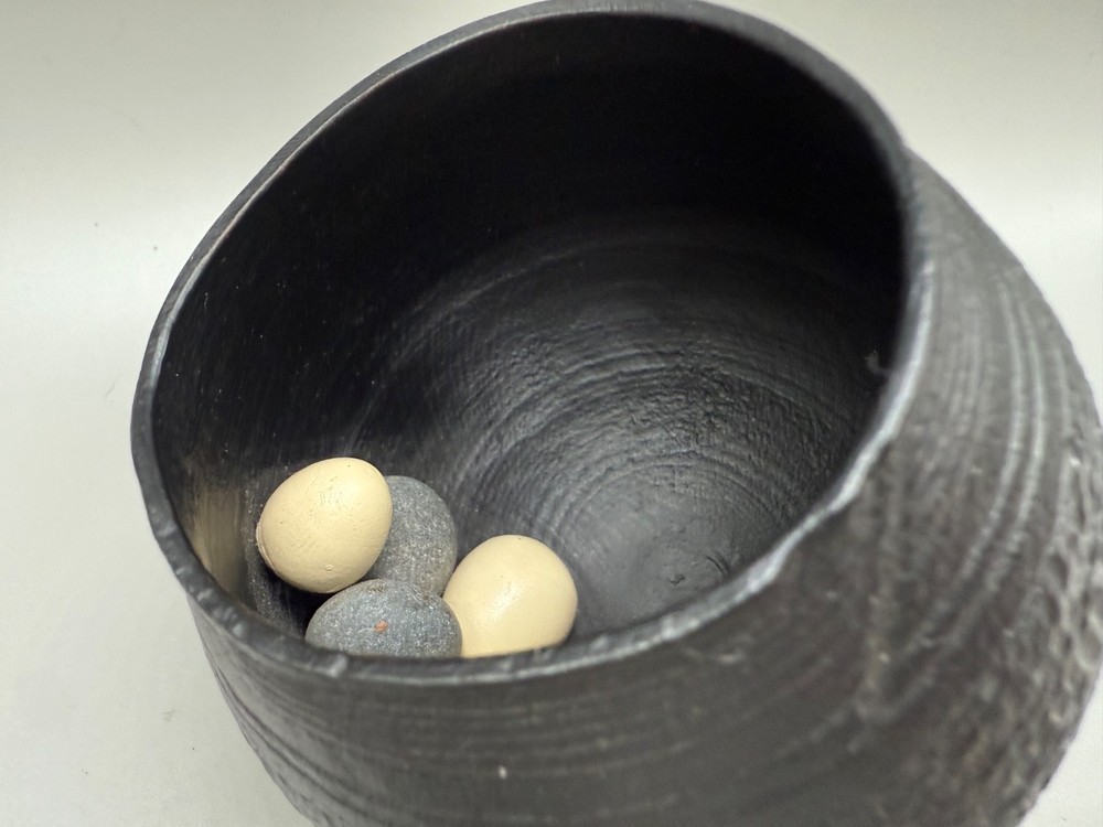 ESTATE ABSTRACT ART POT PLASTIC OR NUT SHELL EGGS SIGNED STUDIO 2001 UNIQUE