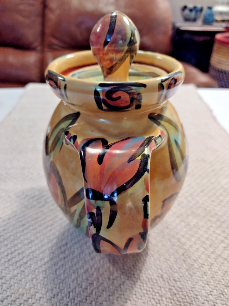 STUDIO POTTERY TEAPOT Signed 7 1/2" tall Multi Colored
