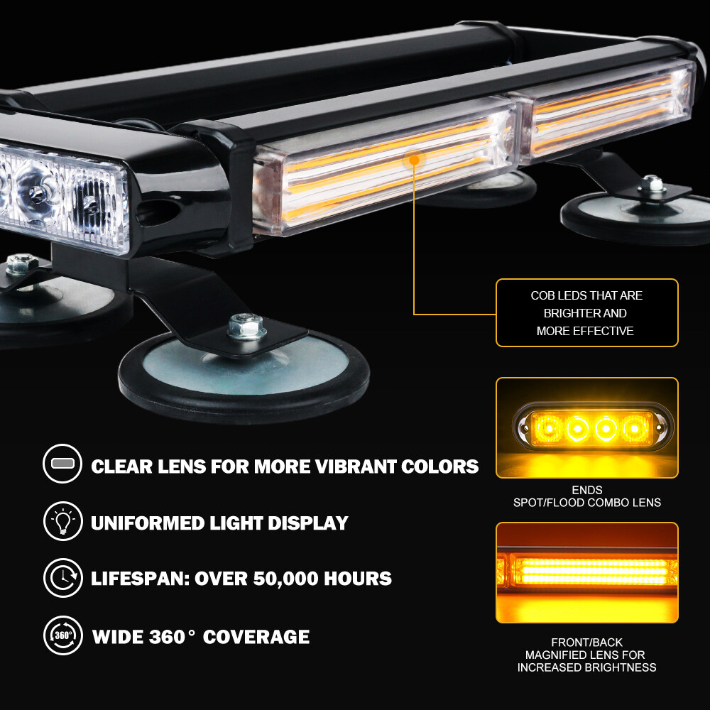 Xprite 14.5" LED Strobe Light Bar Rooftop Double Side Flashing Emergency Warning