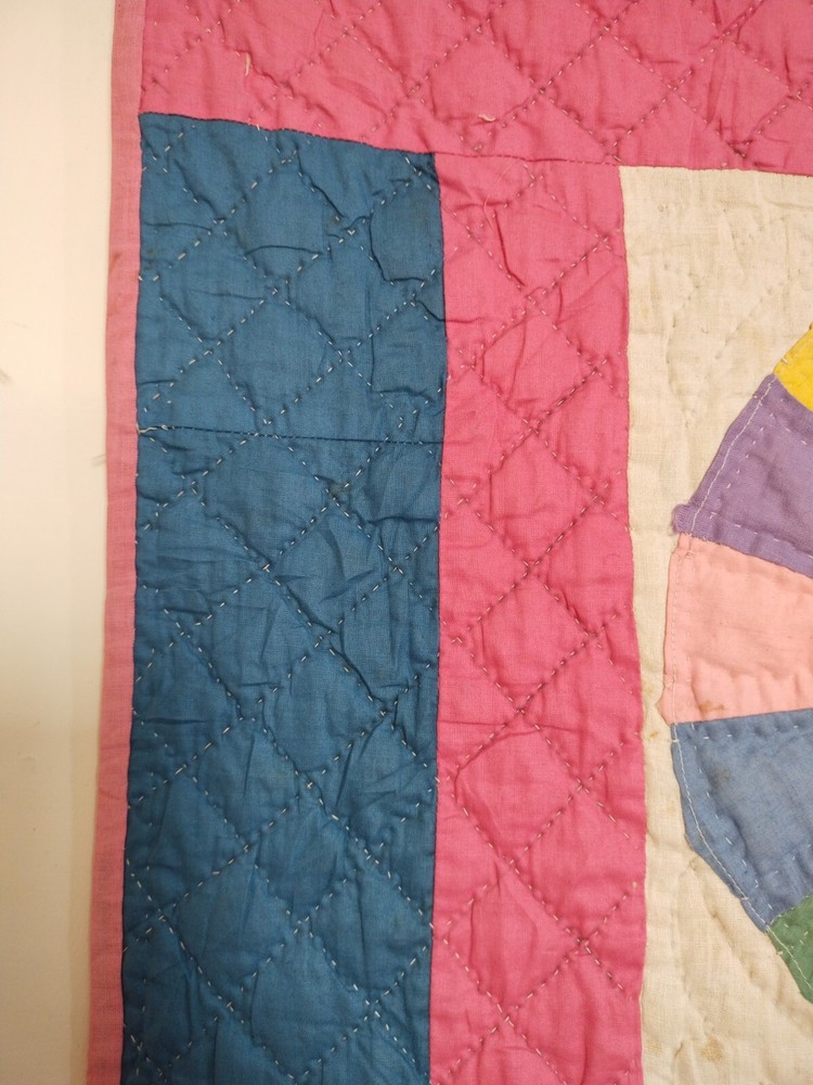 vintage Pink Quilt patchwork hand Quilted hand needle stitched needlework it1329