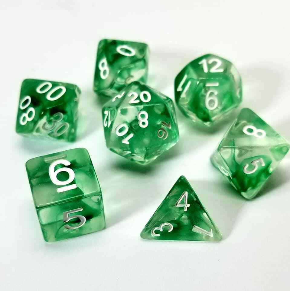 Nebulous Green 7 Dice Set Polyhedral RPG DnD Dungeons Dragons Pathfinder d20