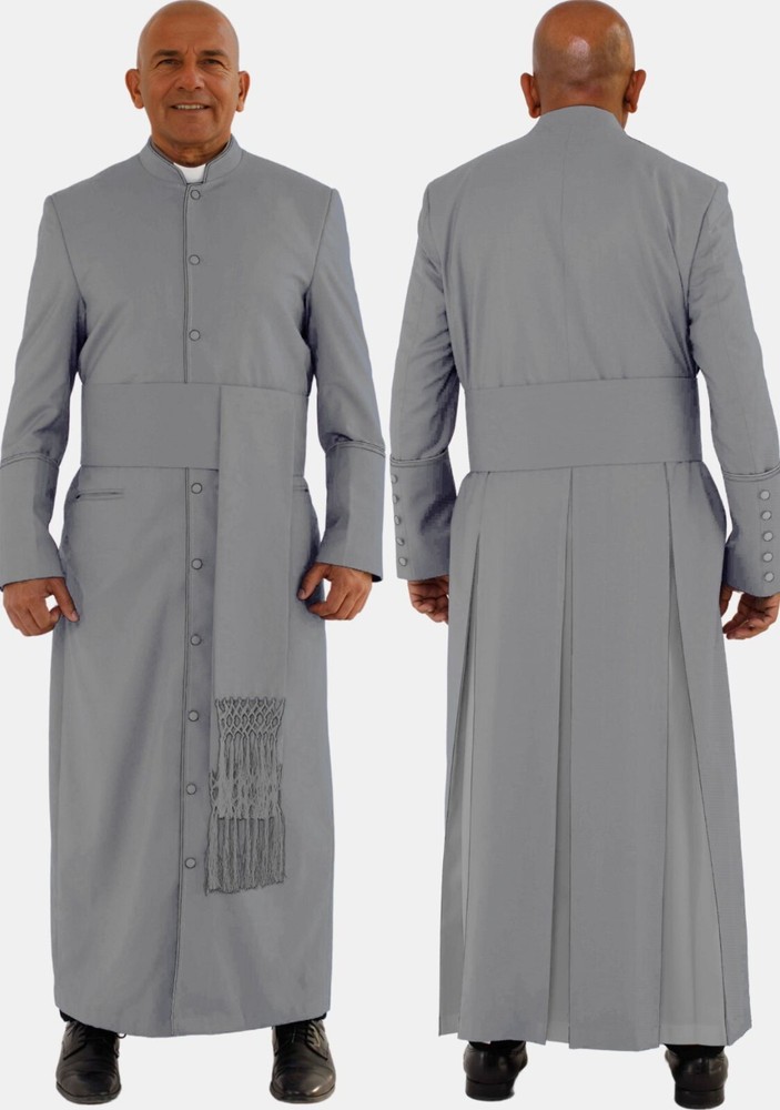 Grey Clergy Robe with 3 Back Plates