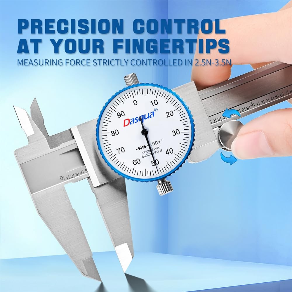 Dasqua 0-6 Dial Caliper Measuring Tool, Double Shock-Proof, Made of Solid Sta...