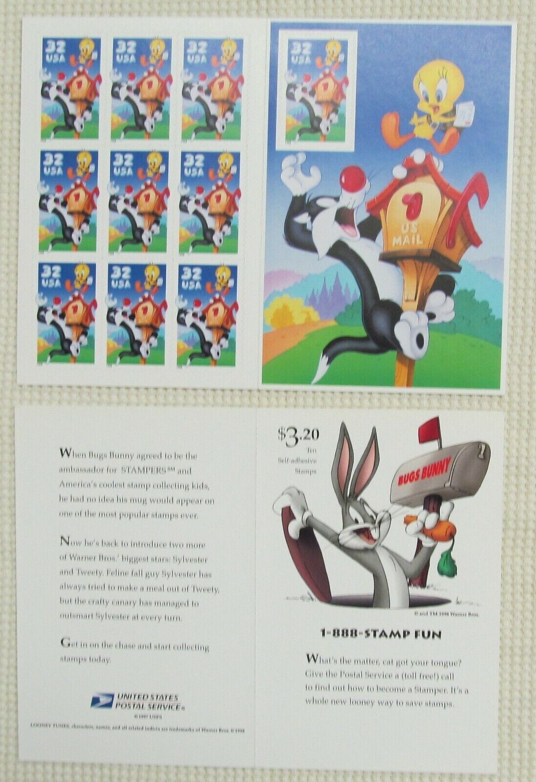 Five Booklets x 10 = 50 of LOONEY TUNES Bugs Bunny Complete Set US Postage Stamp