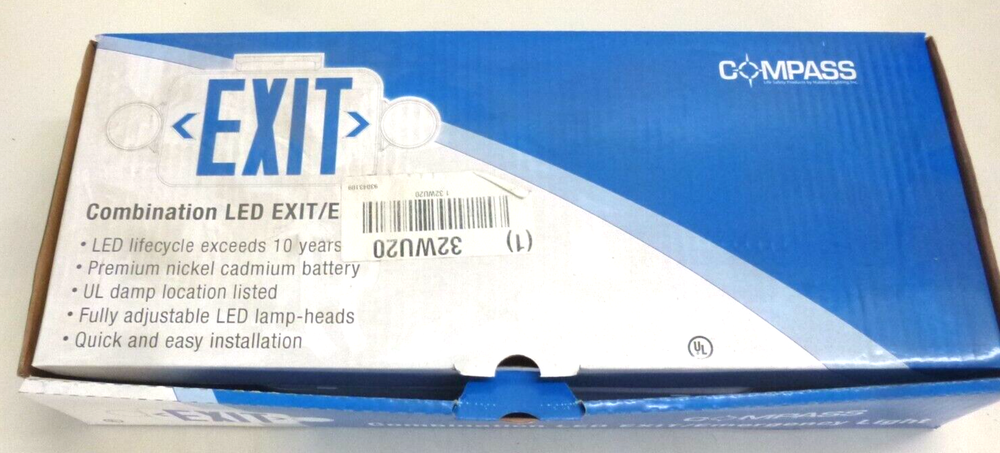 NEW! COMPASS, 1 or 2 Face LED Exit Sign with Emergency Lights,