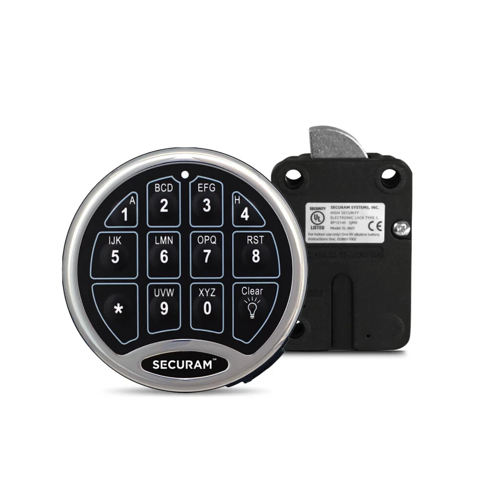 SecuRam Safelogic BackLit Electronic Lock & Keypad SET - Swingbolt -Satin Chrome