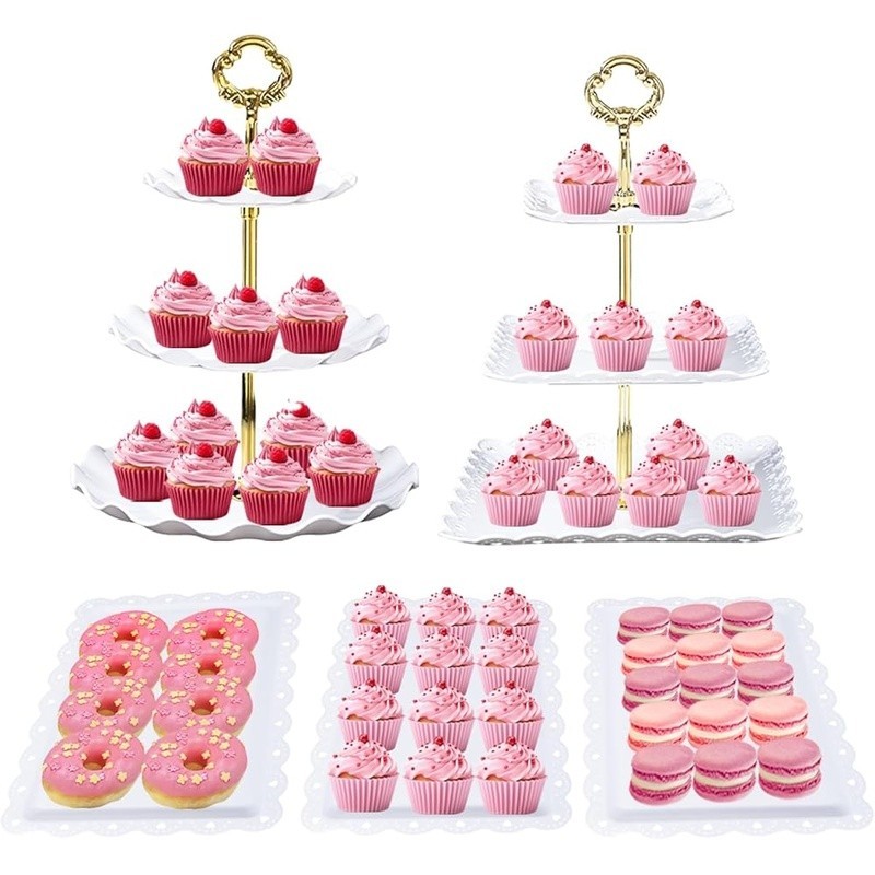Tiered Serving Tray Set Rectangular Cake Display Stand Parties Events Desserts