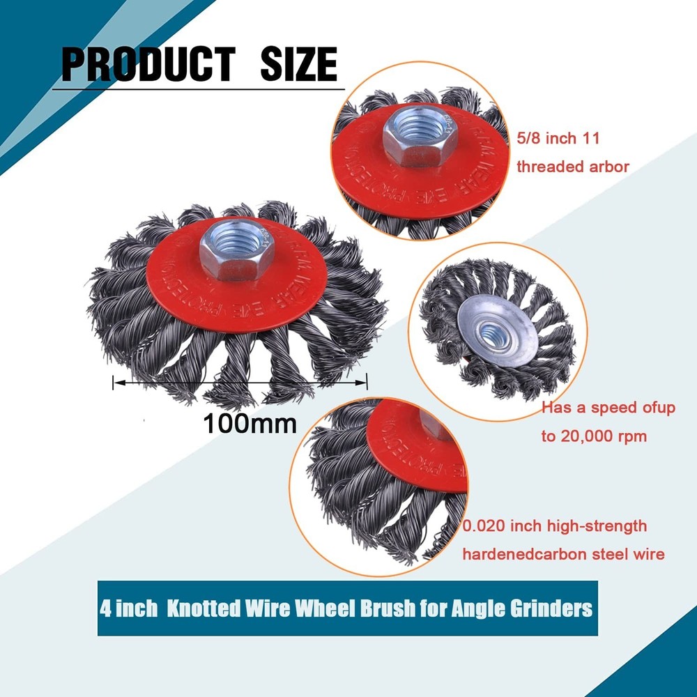 Versatile 4-Inch Wire Wheels for 4-1/2" Angle Grinders - Rust & Metal Cleaning