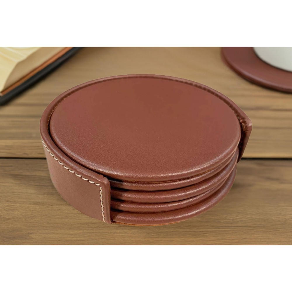 Dacasso Rustic Brown Leather 4-Round Coaster Set