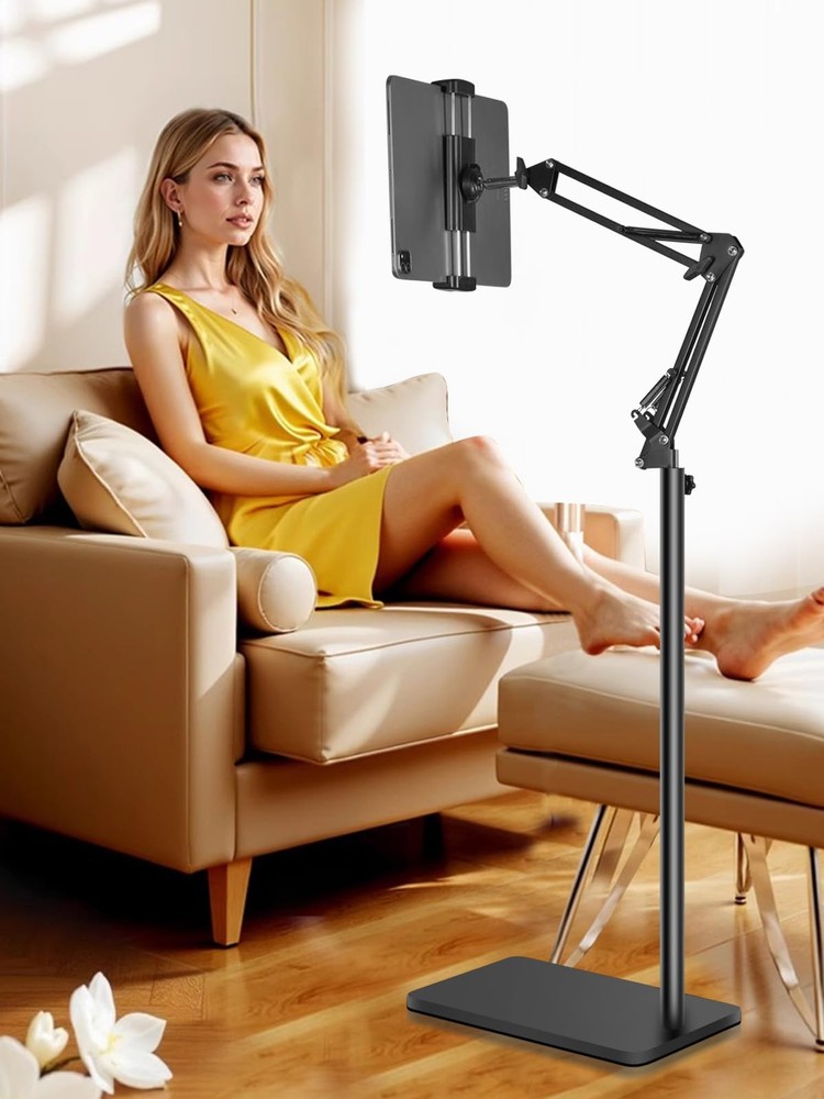 Tablet Floor Stand with Double Heavy Duty Stable Base Never Tip Over, Adjusta...