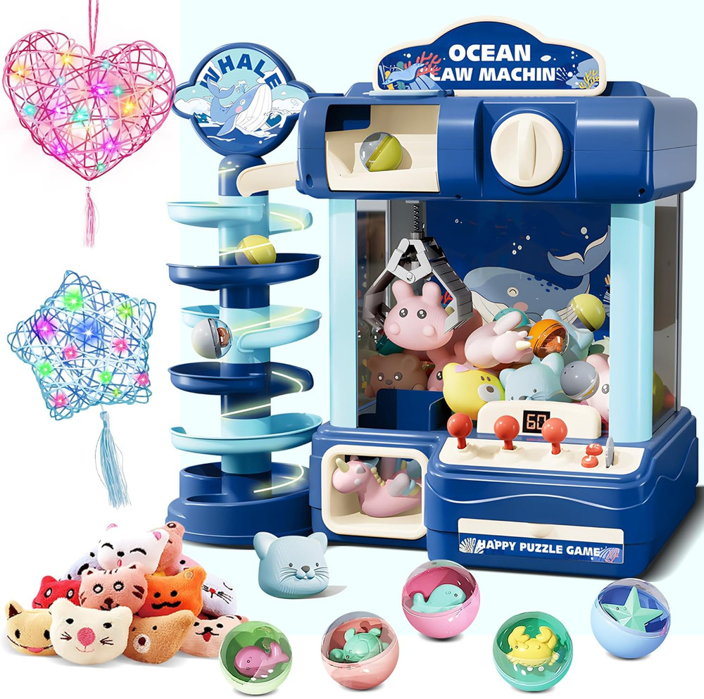 Kids Arcade Claw Machine and 3D String Art Kit Bundle - Candy Claw Game and Hear