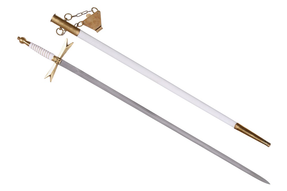 White Masonic Sword with Horn Handle and Sheath