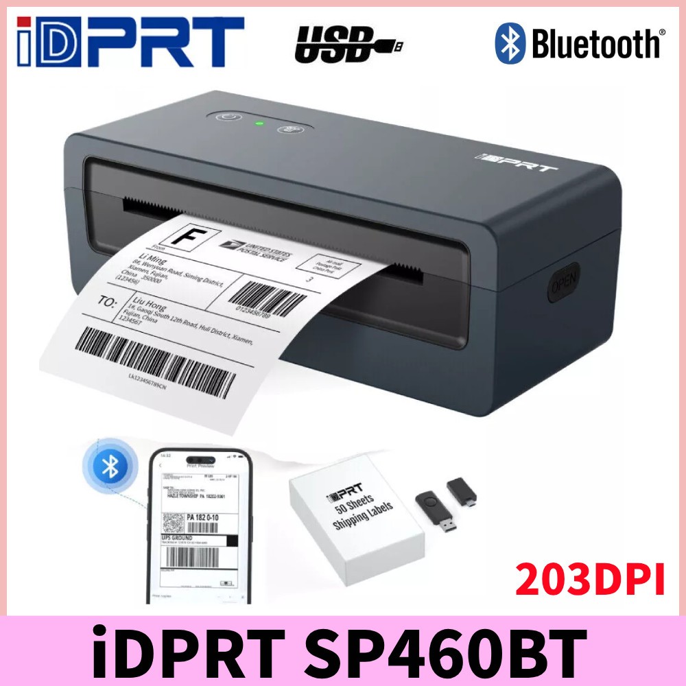 iDPRT SP460BT 203DPI  Bluetooth USB Thermal Label Shipping Label Printer Mini