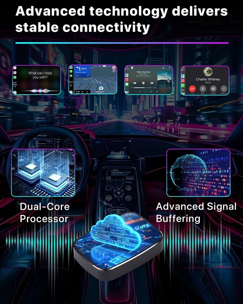 Wireless CarPlay & Android Auto Adapter 2-in-1, Plug & Play Wireless Upgrade