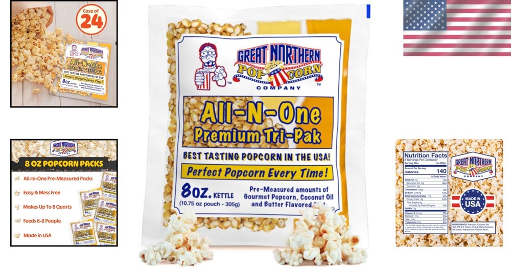 8oz Popcorn Kernels 24 Case - Great Northern Popcorn Packets